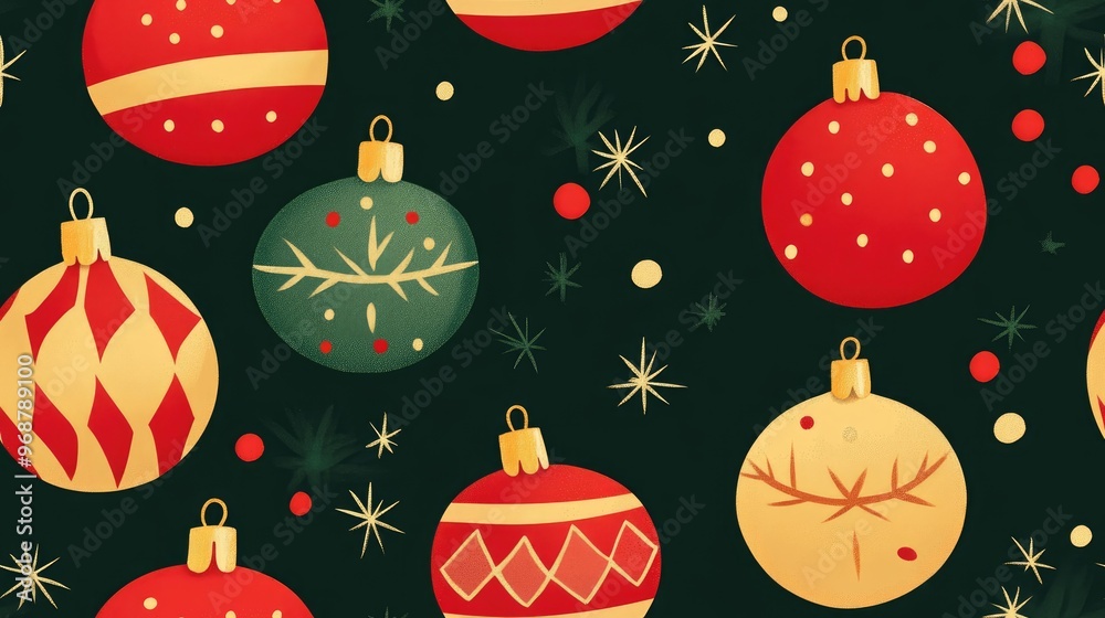 Naklejka premium Christmas ornaments repeat pattern background
