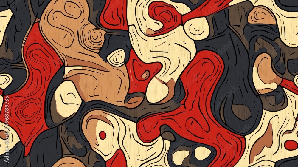 Seamless pattern featuring hand drawn and colored abstract designs Seamless pattern featuring hand drawn and colored abstract designs