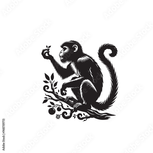 Monkey silhouette. Monkey vector design black and white. Monkey logo, icon. photo