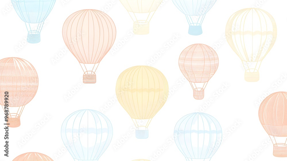 Naklejka premium Pastel Hot Air Balloons Seamless Pattern
