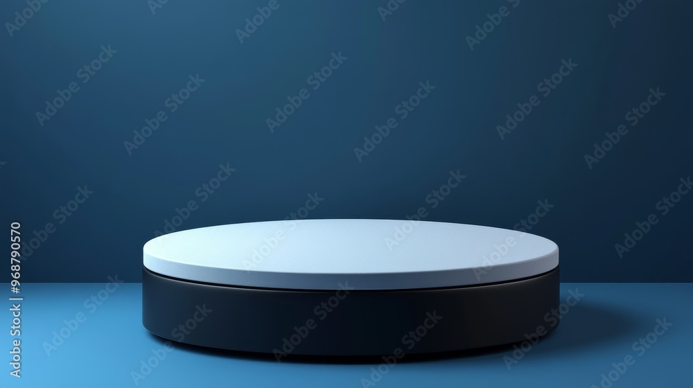 Minimalist podium on a blue background, ideal for product display, showcasing creativity and modern design. Minimalist podium on a blue background, ideal for product display, showcasing creativity and modern design.