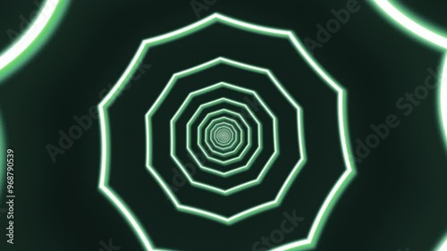 loop is a green glowing endless polygon, tunnel. background motion animation.