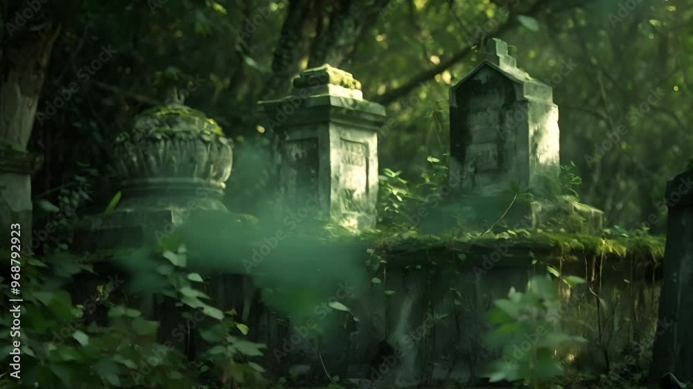 Overgrown Tombstones in a Forgotten Cemetery Overgrown Tombstones in a Forgotten Cemetery