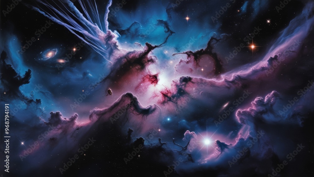 Naklejka premium Beautiful colorful space background. Sci-fi cosmic wallpaper. Nebula, stars, gas clouds.