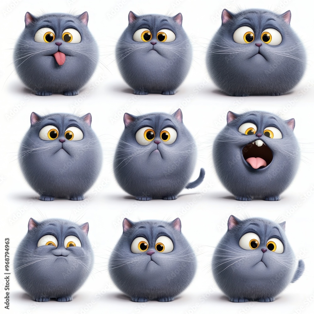Adorable Gray Cartoon Kittens with Various Expressions in a Fun Grid Layout Adorable Gray Cartoon Kittens with Various Expressions in a Fun Grid Layout