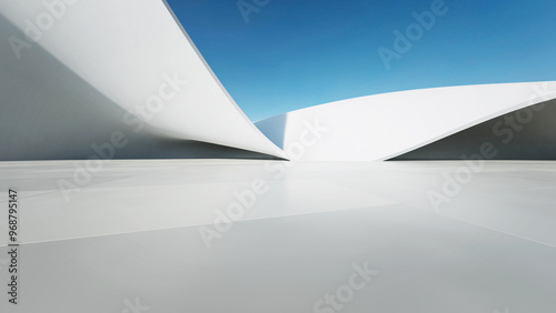 3d render of abstract curve structure futuristic architecture with empty concrete floor