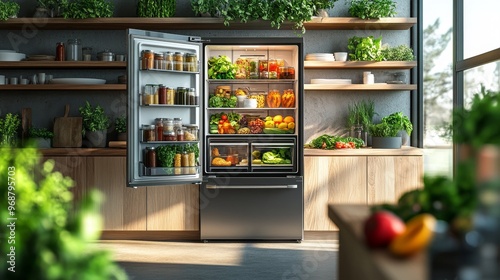 AI-driven personalized nutrition plans generated by smart fridges: A futuristic refrigerator suggesting meals based on its contents and the userâ€™s health data.