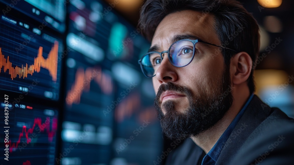 AI-Driven Predictive Analytics for Financial Markets: A financial trader analyzing stock market trends using AI predictive tools. AI-Driven Predictive Analytics for Financial Markets: A financial trader analyzing stock market trends using AI predictive tools.