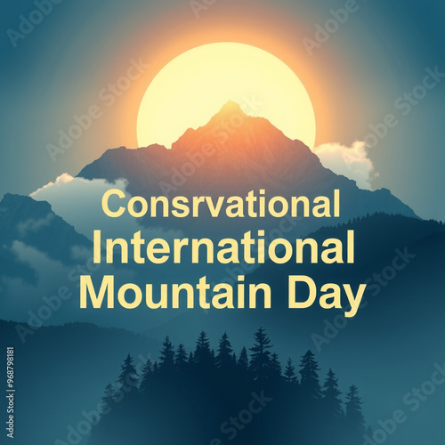 Conservational International Mountain Day poster with mountains, celebrating mountain ecosystems
