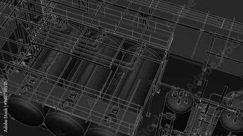 Wallpaper Mural Industrial refinery plant seamless 3d loop animation, blueprint, black Torontodigital.ca