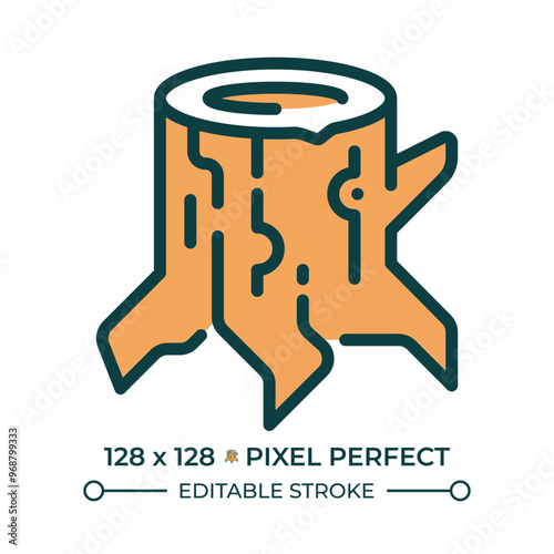 Stump RGB color icon. Tree removal. Deforestation sign. Logging industry. Forest management. Chopping wood. Isolated vector illustration. Simple filled line drawing. Editable stroke