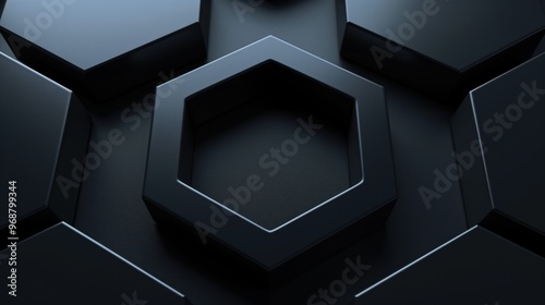 A close-up view of interlocking hexagonal shapes in a sleek, dark design.