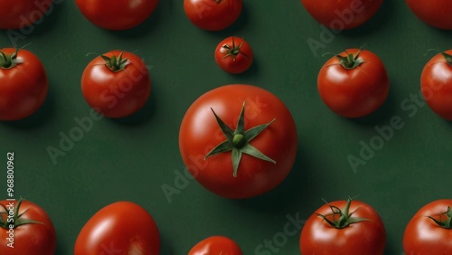 red ripe tomato on a green background