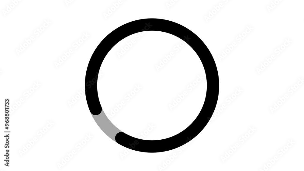 black circle Loading icon with loop out animation on a white background.