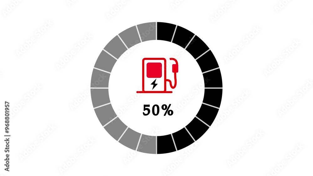 Battery charging, battery indicator showing dashboard, Electric car display screen icon animation on a white background. Battery charging, battery indicator showing dashboard, Electric car display screen icon animation on a white background.