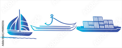 Set of ship vector logo, icon. Stock illustration. 