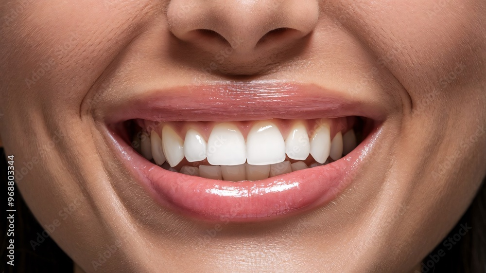A closeup smile of a mid 30's age female, Absolutely nice teeth and smile of a women.