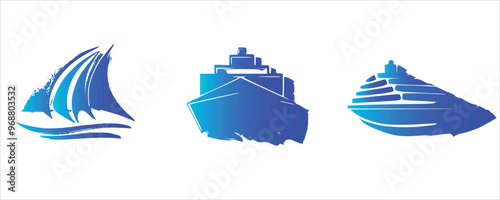 Set of ship vector logo, icon. Stock illustration. 