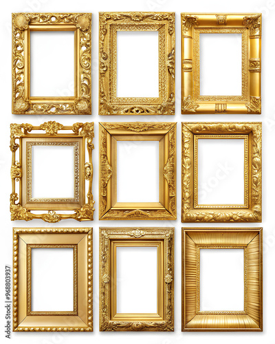 Gold Frame. Isolated on White background, Clipping path