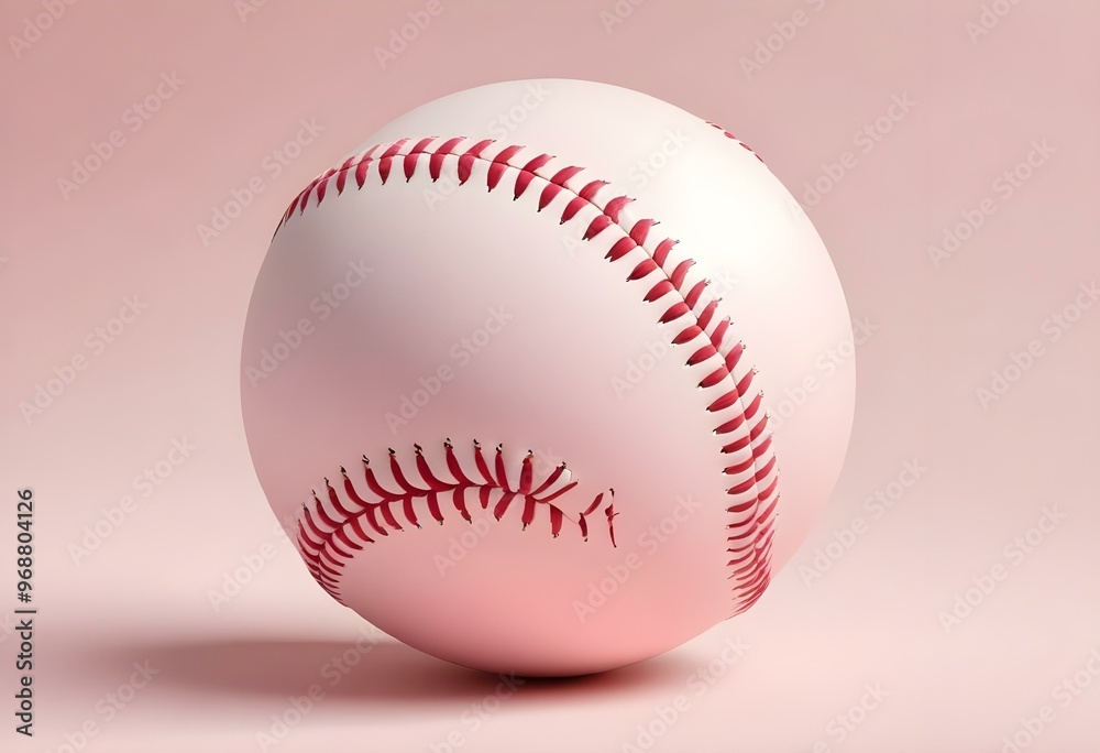 A baseball with red stitching and white stripes and with backgrounds