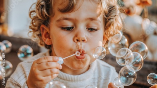 little boy with soap bubbles