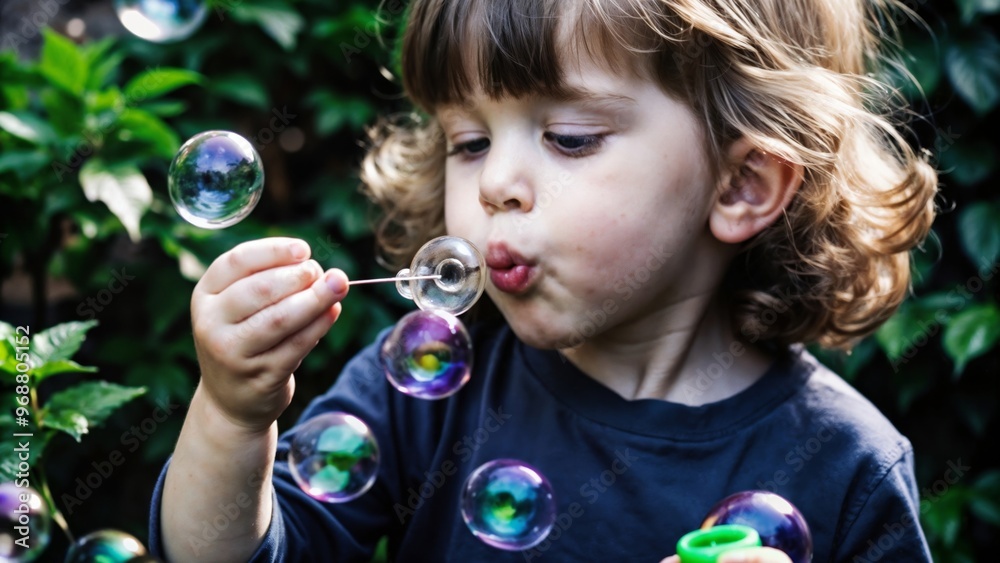Portrait of funny lovely little girl blowing soap bubbles Portrait of funny lovely little girl blowing soap bubbles