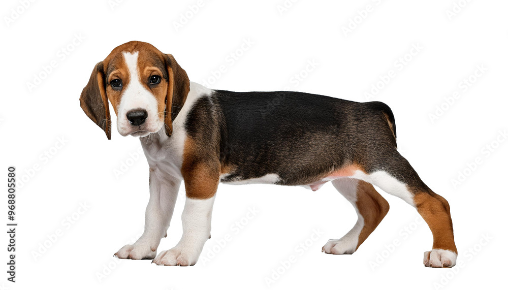 American foxhound puppy standing on four legs isolated on white background, cut out, transparent American foxhound puppy standing on four legs isolated on white background, cut out, transparent