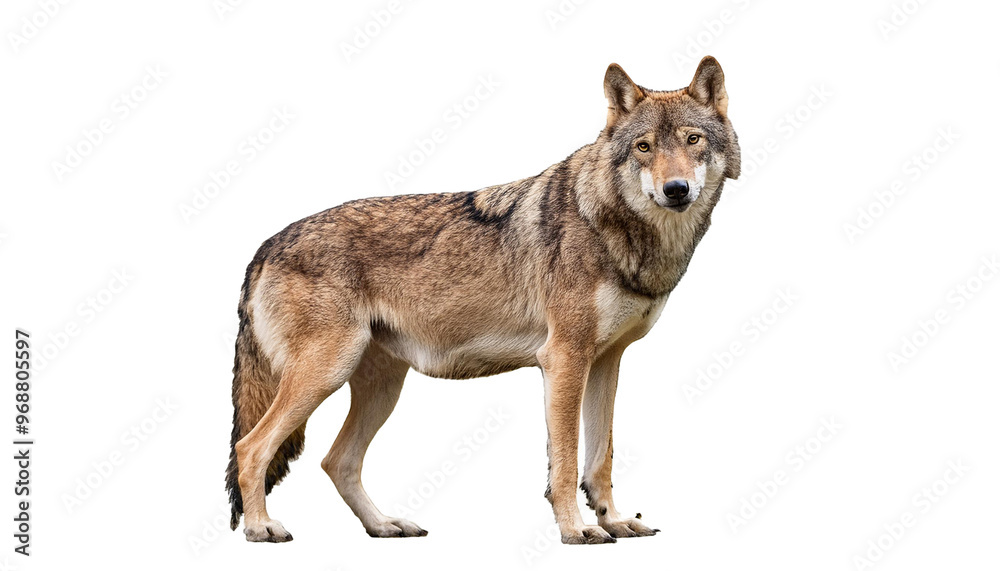 Obraz premium Wolf standing isolated on white background, cut out, transparent