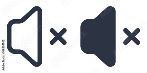 Speaker Off or Sound Off simple icons set designed in filled, outline, line and stroke style