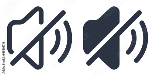 Muted Speaker, Sound Off or Crossed-Out Speaker simple icons set designed in filled, outline, line and stroke style