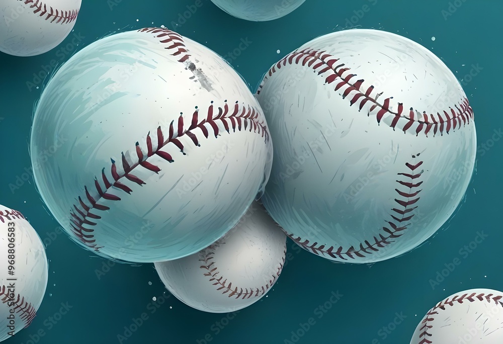 A baseball with red stitching and white stripes and with backgrounds A baseball with red stitching and white stripes and with backgrounds