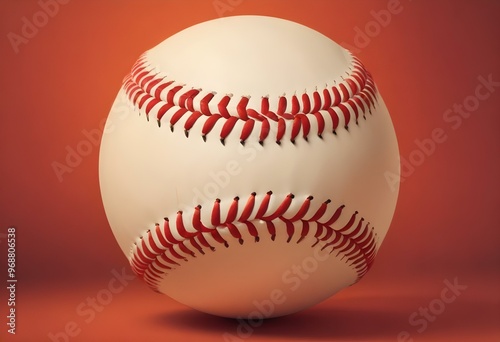 A baseball with red stitching and white stripes and with backgrounds