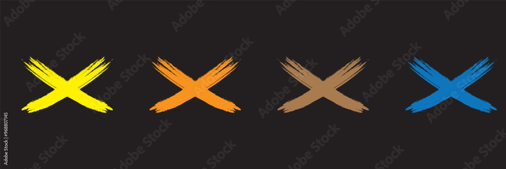 Red cross sign set. Wrong mark collection. Red cross X symbol. Red grunge X icon. Cross brush signs - stock vector.