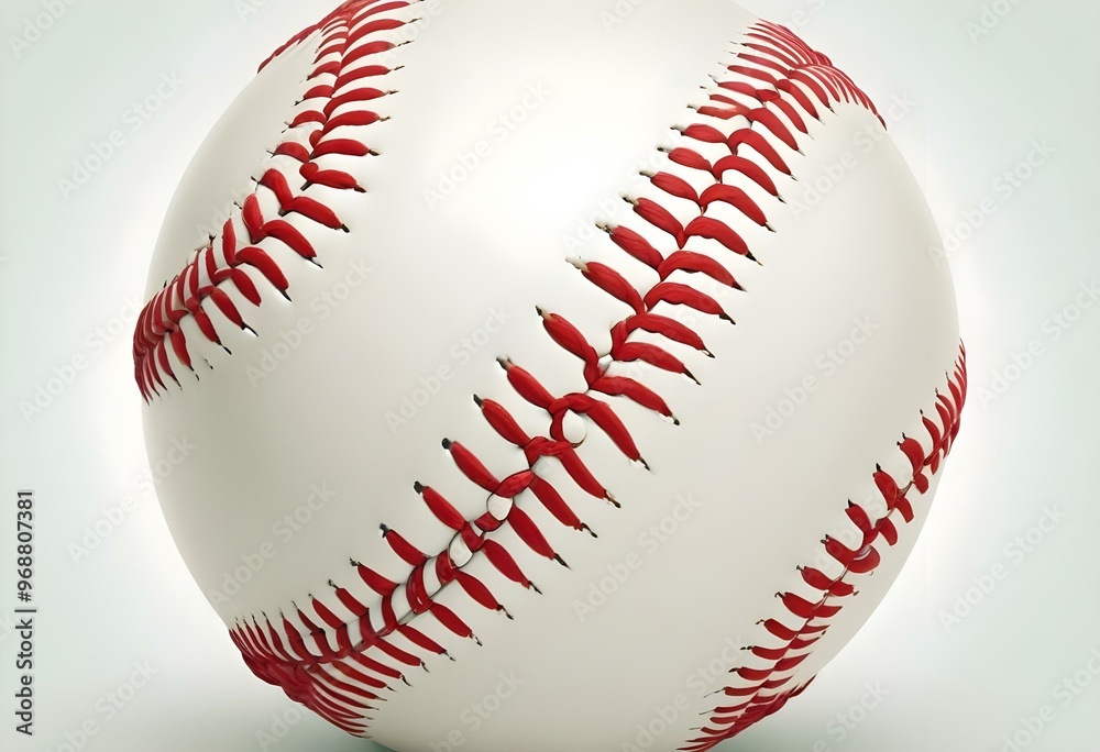 A baseball with red stitching and white stripes and with backgrounds