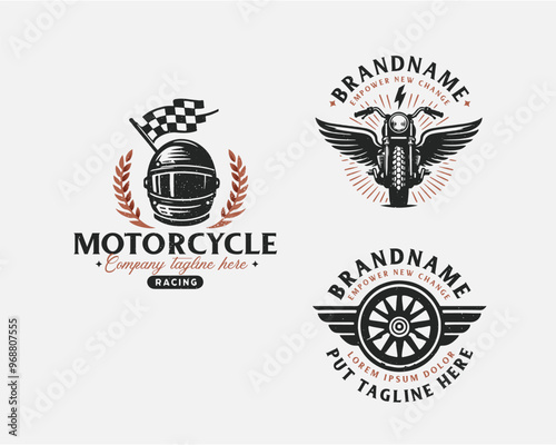Set bundle classic racing competition motorcycle logo design for business company