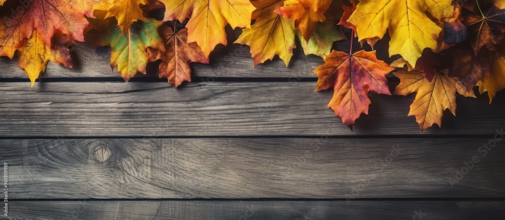 Autumn Leaves Border on Rustic Wooden Background Autumn Leaves Border on Rustic Wooden Background