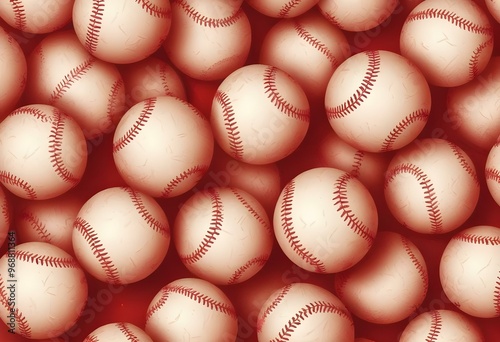 A baseball with red stitching and white stripes and with backgrounds