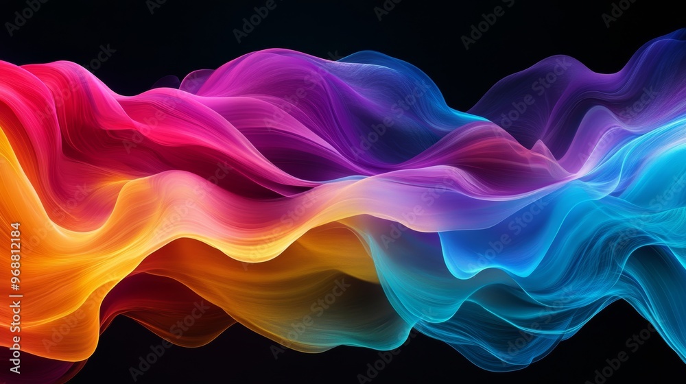 Obraz premium Colorful abstract wave patterns on black