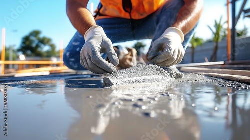 Worker testing fresh concrete slump on-site