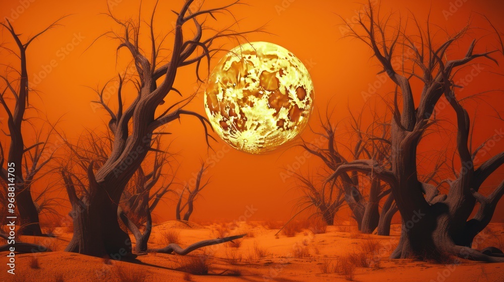 Desolate Landscape with a Giant Moon Desolate Landscape with a Giant Moon