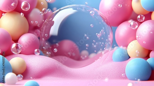 A vibrant composition featuring colorful bubbles and spheres in soft textures, perfect for playful and creative themes.