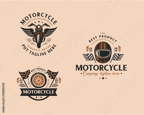 Set bundle classic racing competition motorcycle logo design for business company