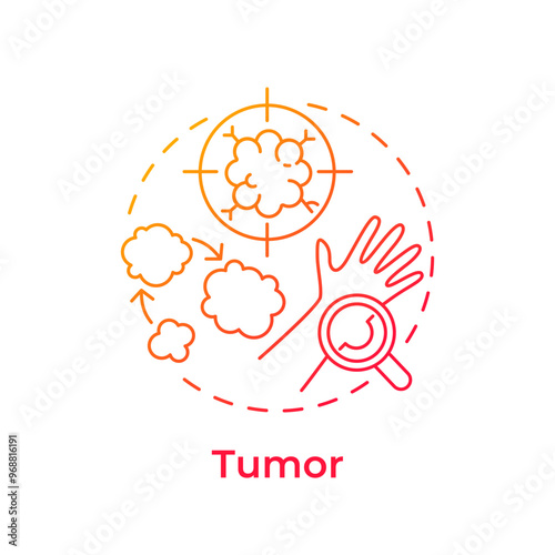 Tumor red gradient concept icon. TNM system. Cancer diagnostics. Cell growth. Malignant neoplasm. Round shape line illustration. Abstract idea. Graphic design. Easy to use in article