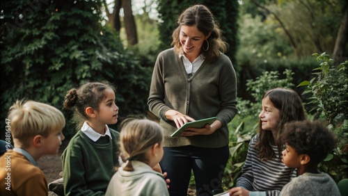 Engaging outdoor lesson with teachers and students in a natural setting