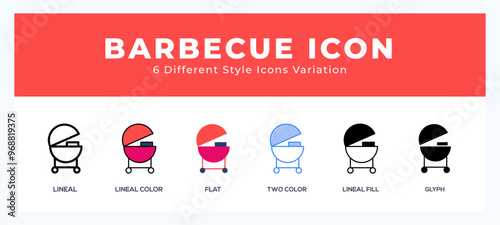 Barbecue icon set with different styles. Design elements for logo. Vector illustration.