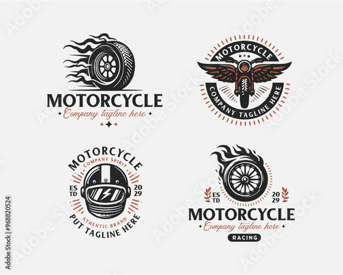 Set bundle classic racing competition motorcycle logo design for business company