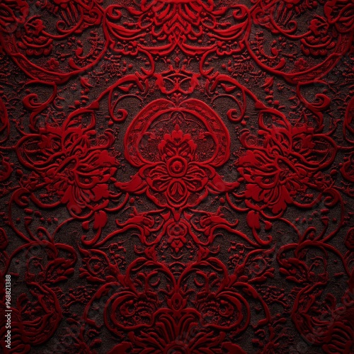 Red and dark red symmetrical patterned lace