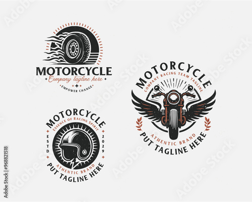 Set bundle classic racing competition motorcycle logo design for business company