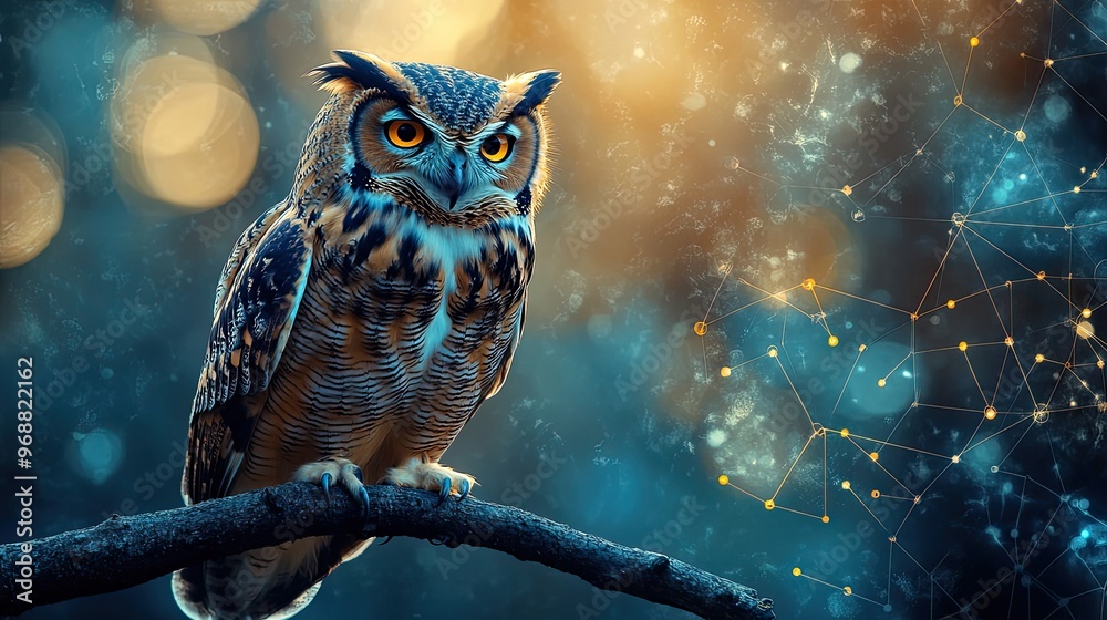 Owl with Tech Elements in the Background Owl with Tech Elements in the Background