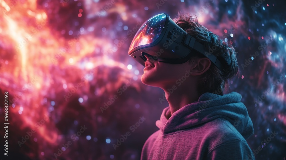 AI-driven space tourism with virtual reality excursions: Tourists experiencing outer space through advanced VR technology. AI-driven space tourism with virtual reality excursions: Tourists experiencing outer space through advanced VR technology.